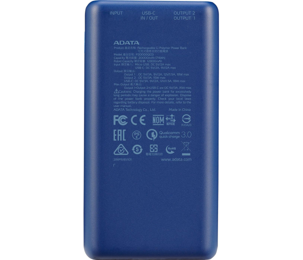 Adata Powerbank P20000QCD 20000mAh Niebieski QC/PD AP20000QCD-DGT-CDB - 645544 - zdjęcie 4